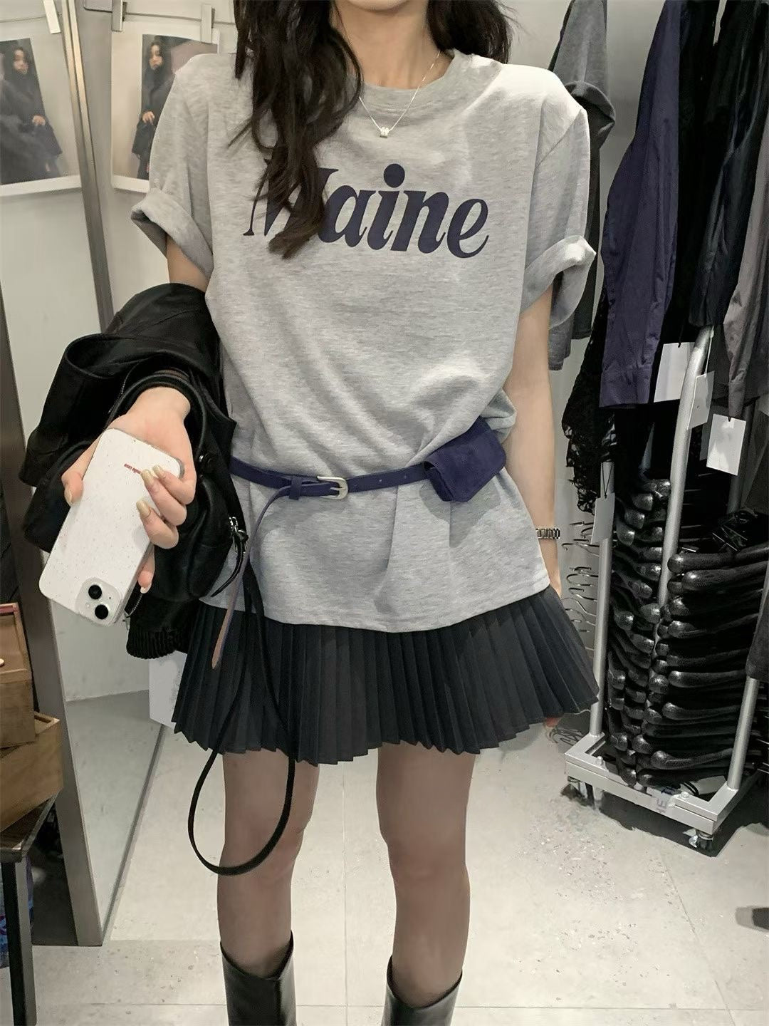 // ‘’Maine’連腰包仔磨毛TEE