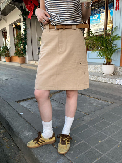 📻 肌理棉口袋工裝短裙(連腰帶)