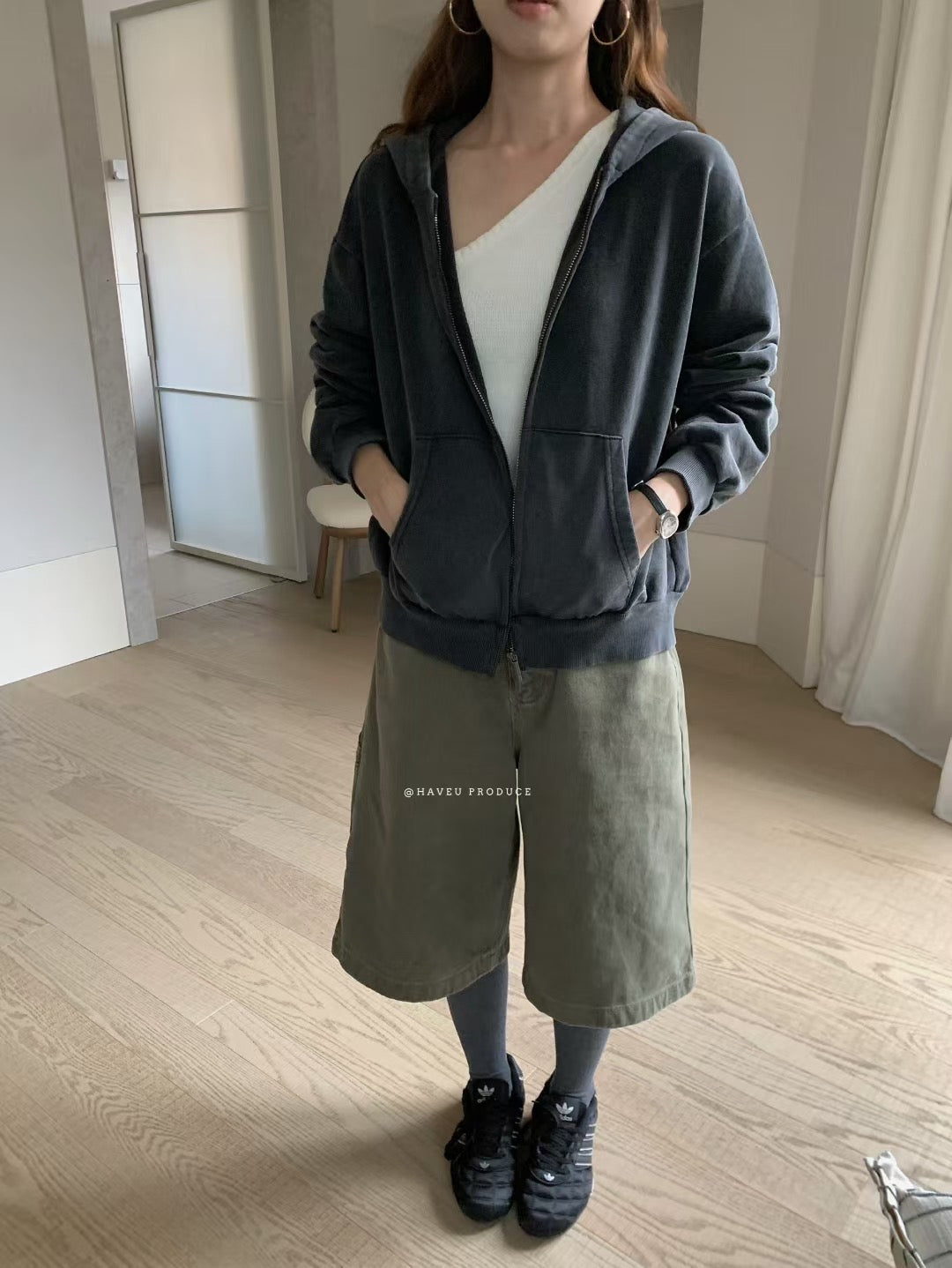 // 復古洗水街頭風連帽拉鍊外套