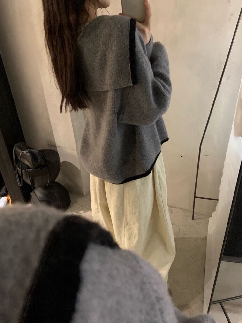 // 40%兔毛+20%綿羊毛撞色邊大翻領CD