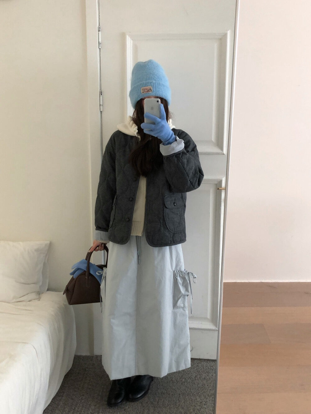 // 30%羊毛袖口拼接燈芯絨菱格夾棉外套