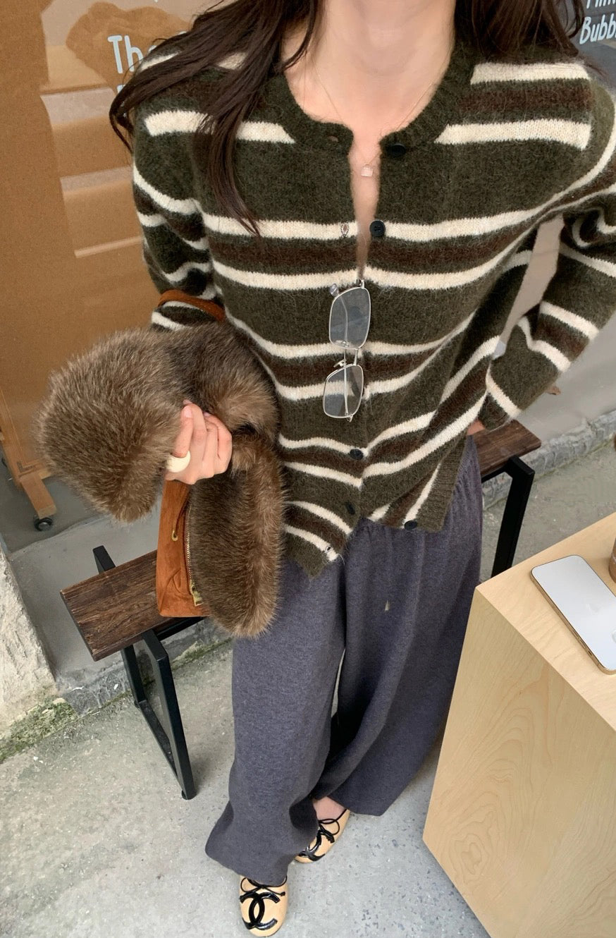 C79 / 軟糯感間條圓領針織外套(7%WOOL)