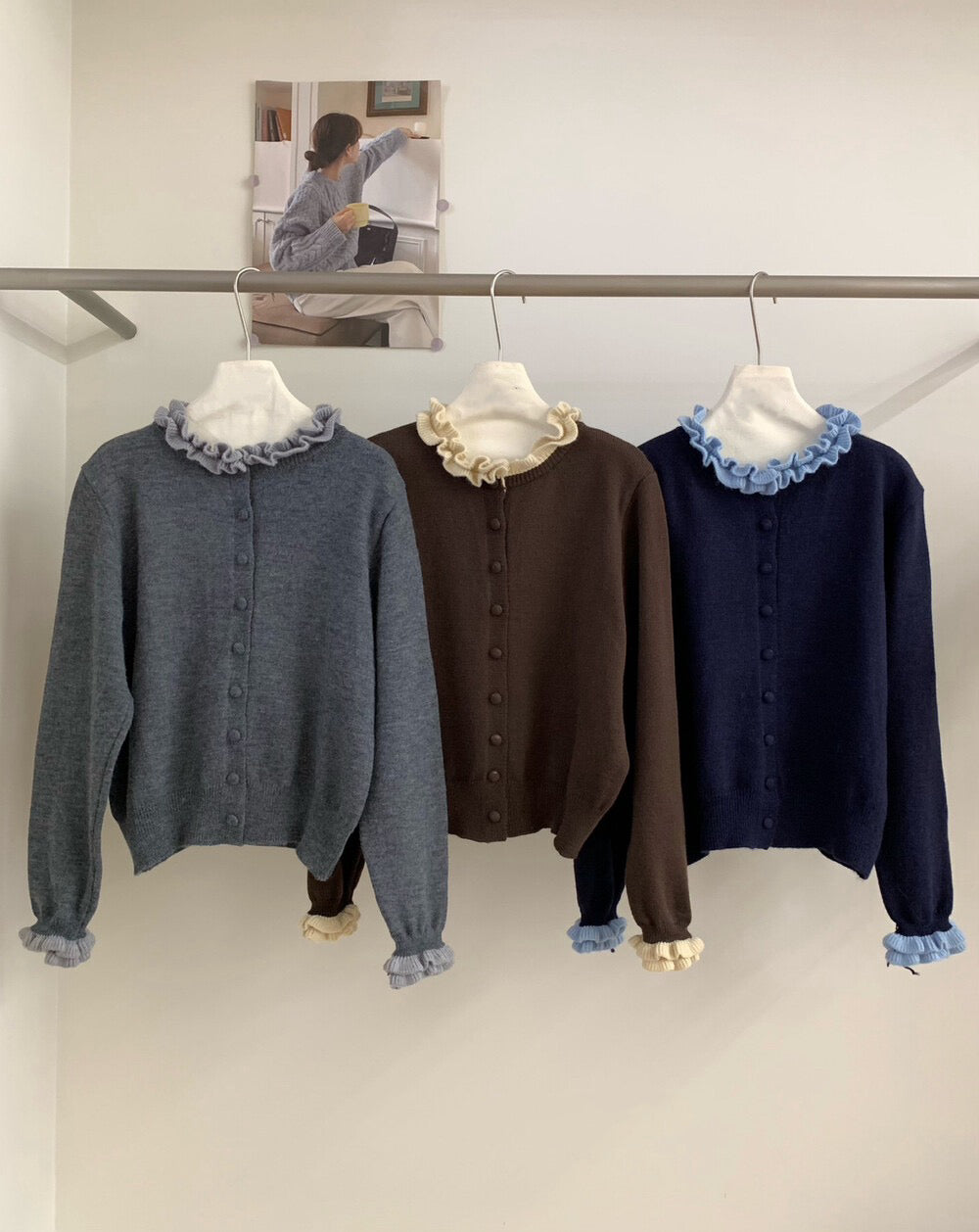 // 超美撞色花邊領+袖口CD