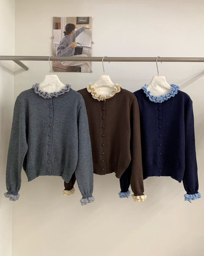 // 超美撞色花邊領+袖口CD