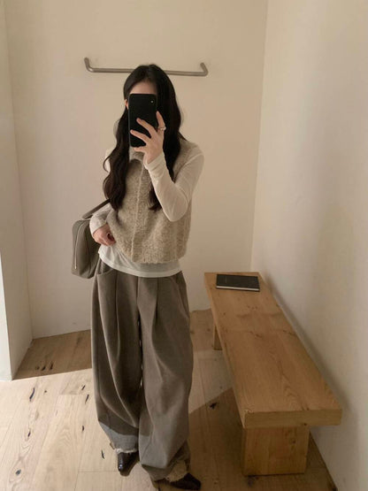 // 25%羊毛慵懶高級感壓褶口袋褲