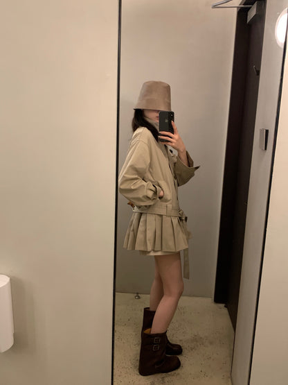 // 設計感百褶腳可立領trench coat