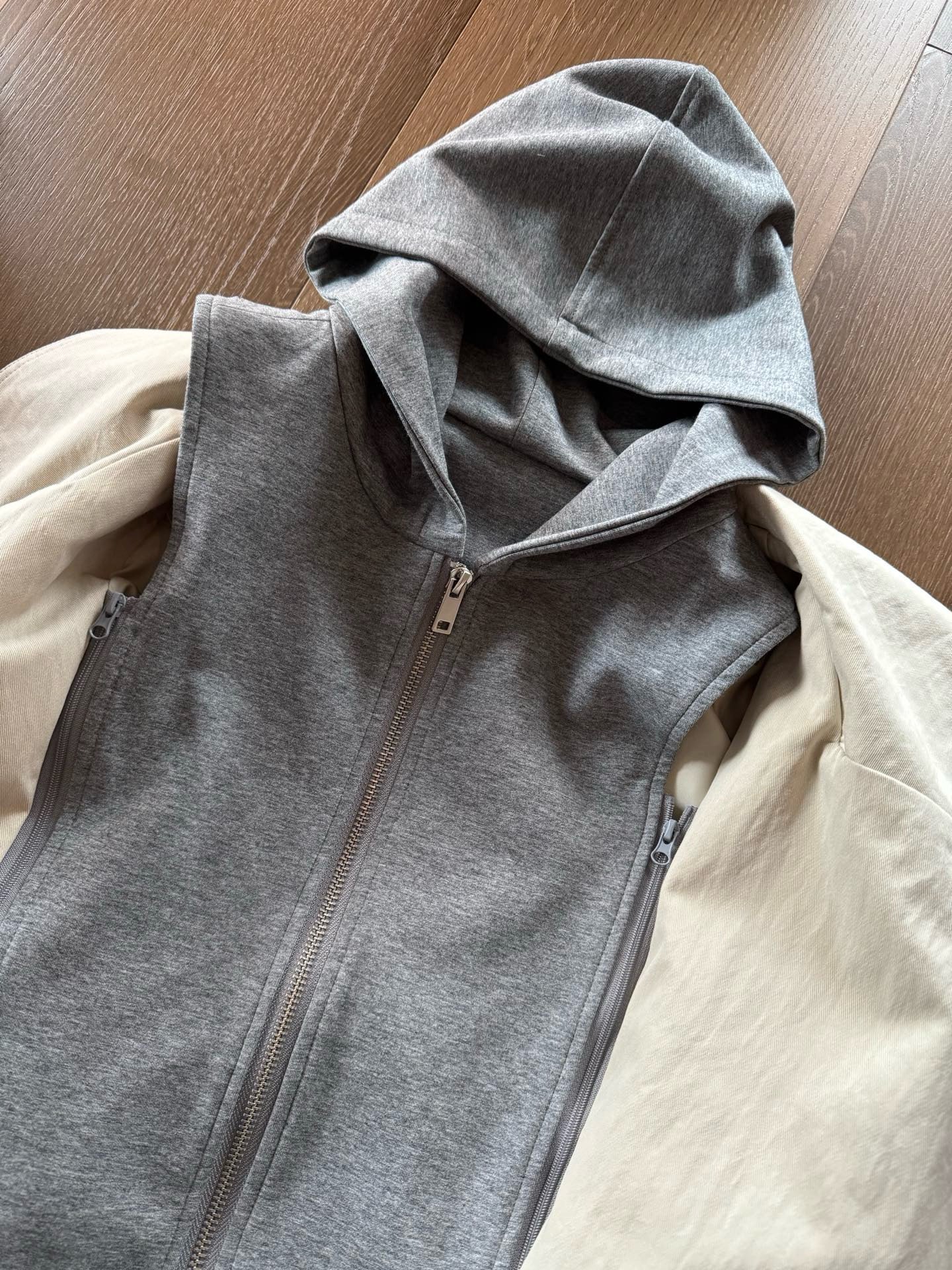 (部分現貨) // 可拆卸連帽衛衣拼接孖襟trench coat