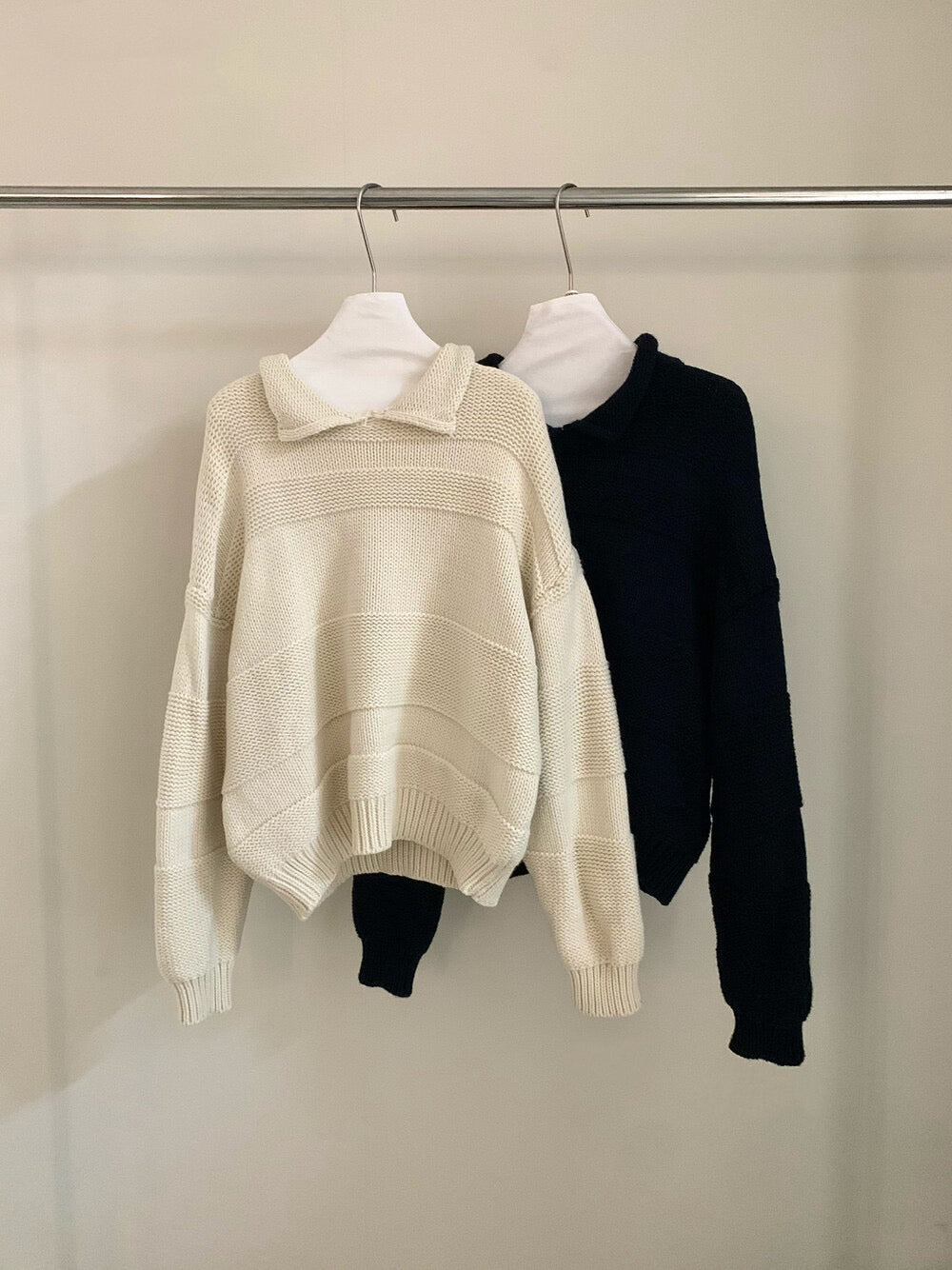 // 超美織紋翻領套頭毛衣