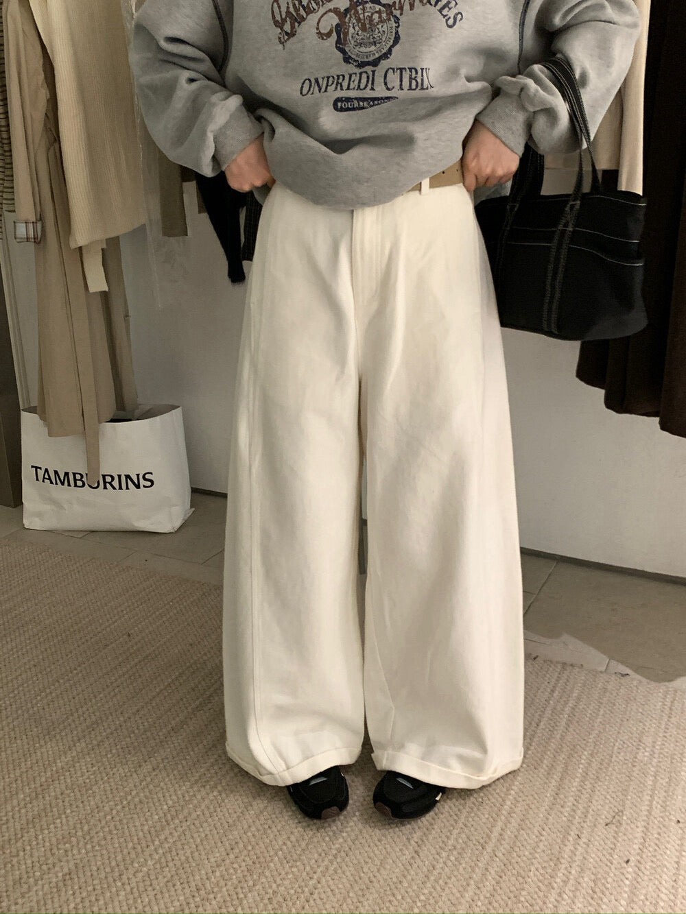 // 大熱鬆弛感加絨彎刀褲(連腰帶)