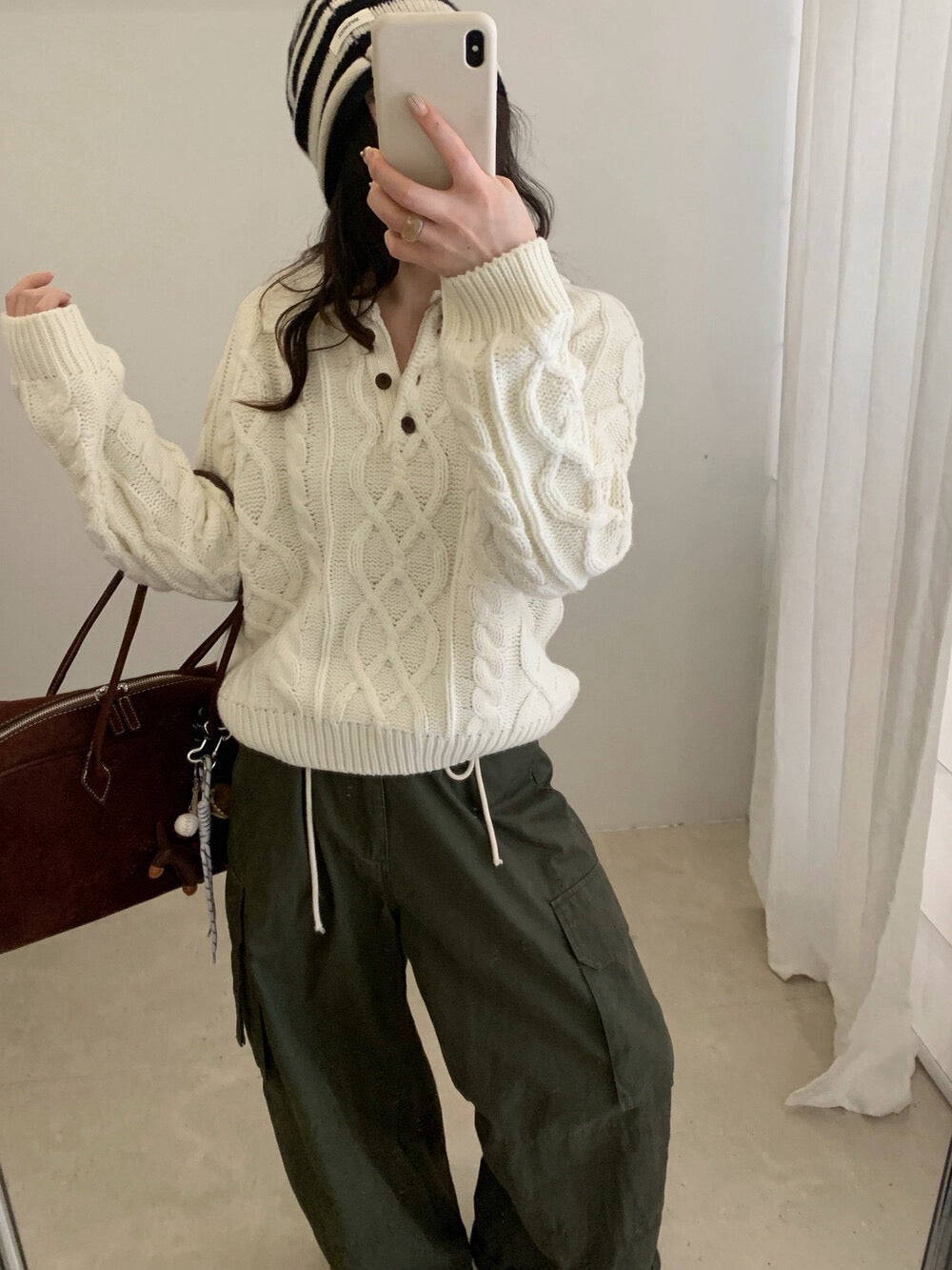 // 復古感重工麻花鈕扣翻領NT