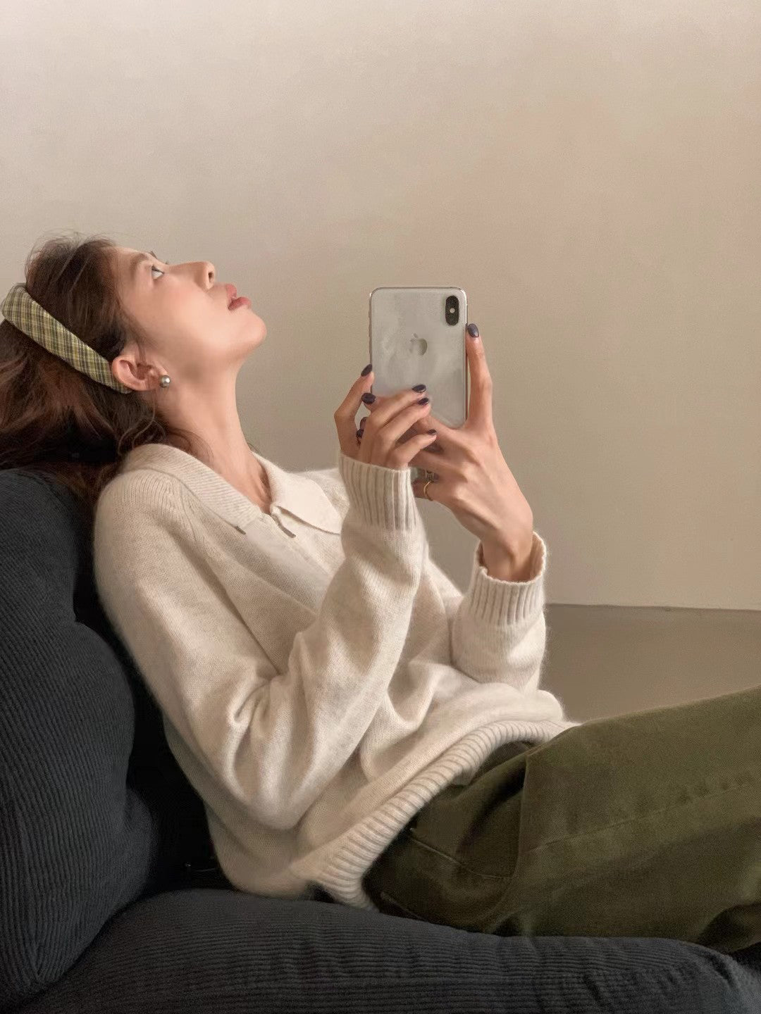 // raccoon+wool半拉鍊翻領高級感毛衣