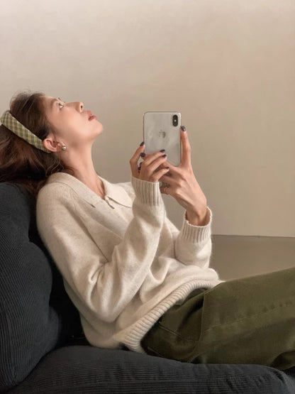 // raccoon+wool半拉鍊翻領高級感毛衣