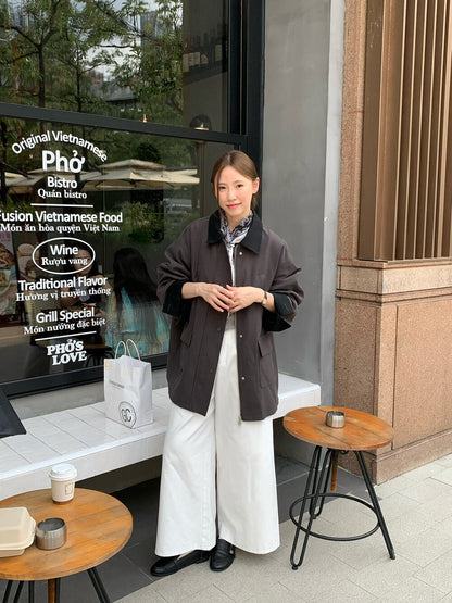 // 經典款撞色領口中長款trench coat