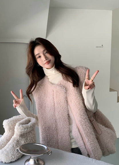 // 性價比極高皮毛一體毛茸馬甲外套(連斜肩袋)