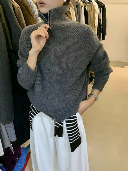 // 可立領上下拉鍊冷外套