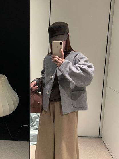 // 福利款！100%羊毛圓領簡約手工外套