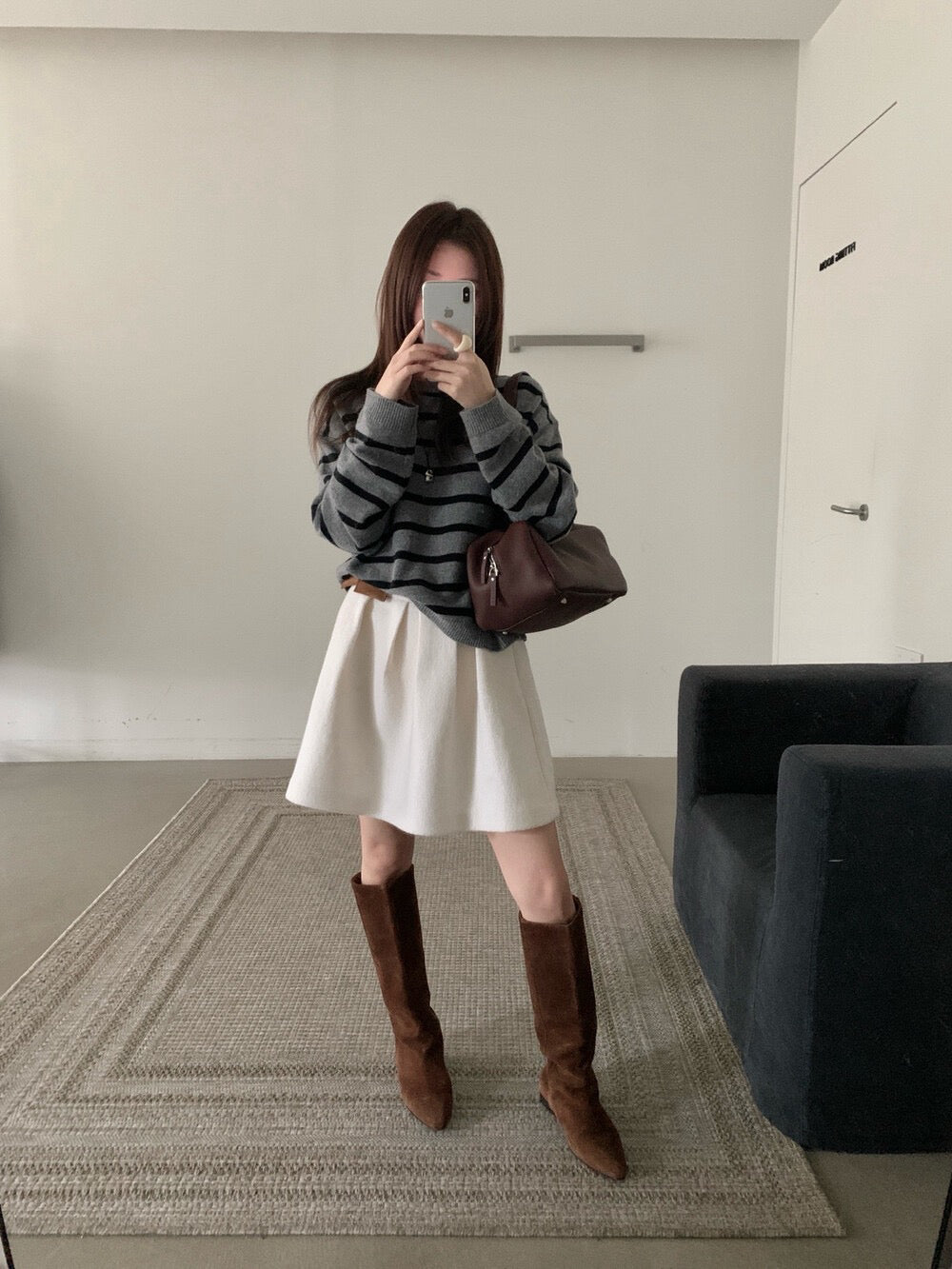 // 35%wool可分拆帽子間條毛衣