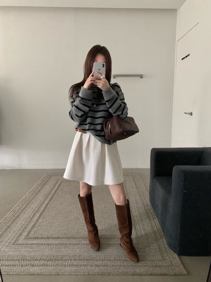 // 35%wool可分拆帽子間條毛衣