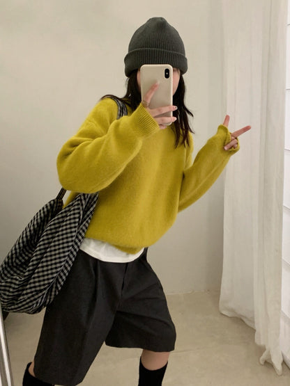 // 軟糯超美色系混兔毛圓領毛衣