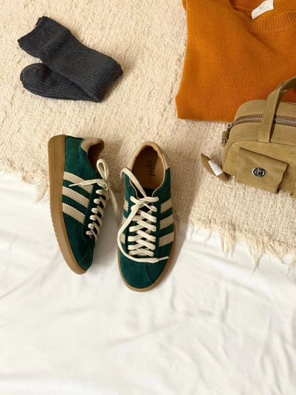 // 復古配色真皮平底運動鞋