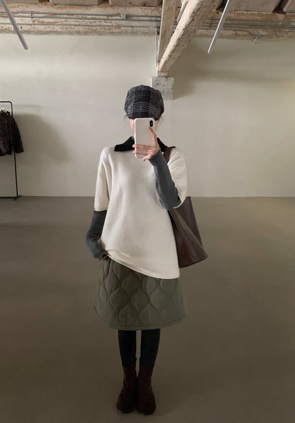 // 大熱菱格夾棉A字短裙