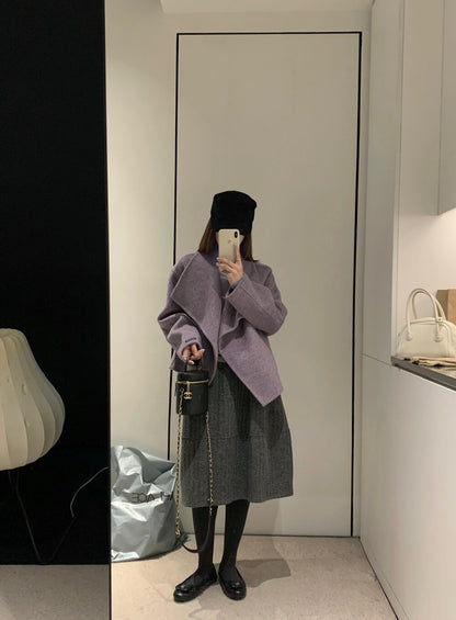 // 極遮肉暗竪紋五分毛呢裙