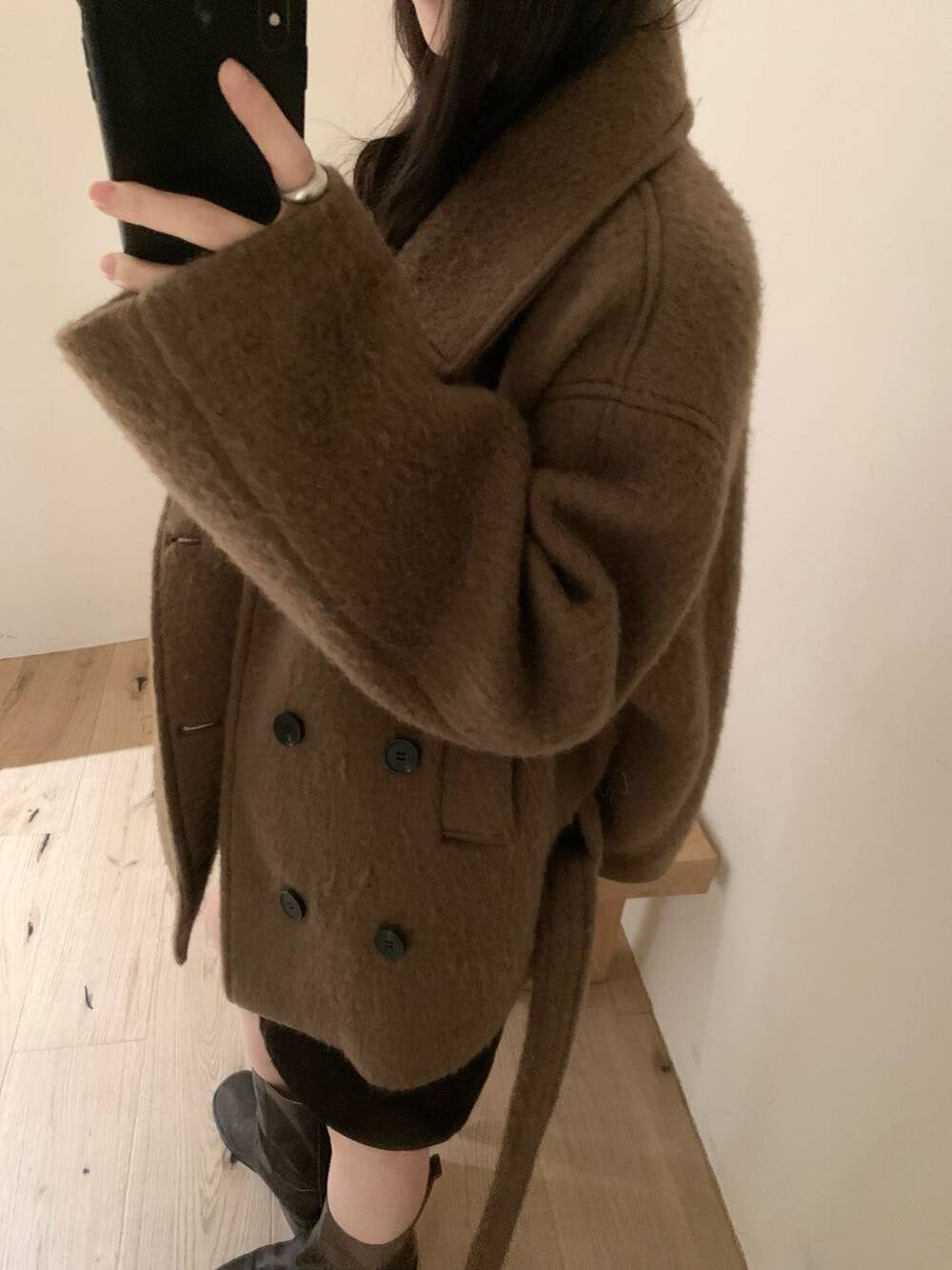 // 55%羊毛復古雙排扣毛感外套