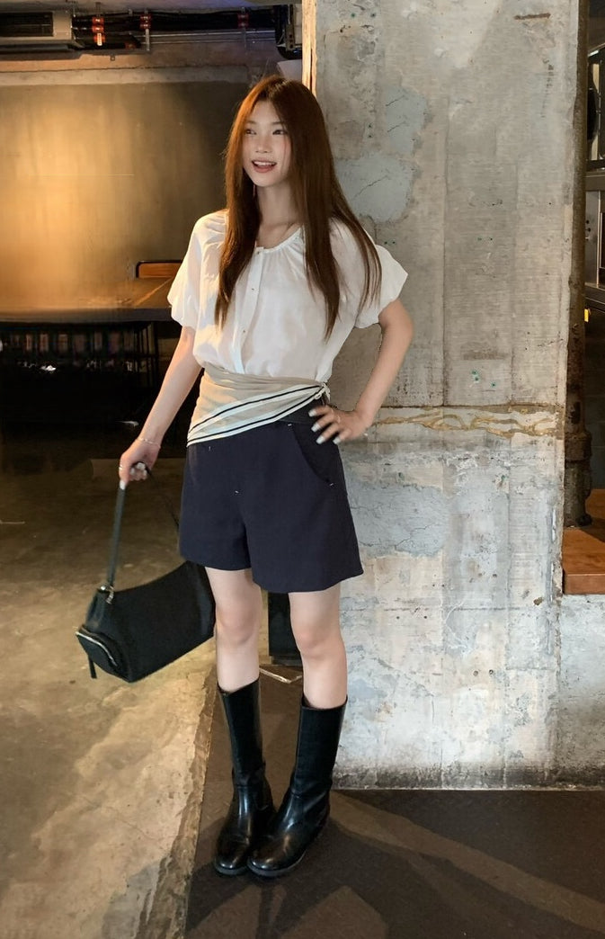 // 麻花領lyocell麻泡泡袖BL