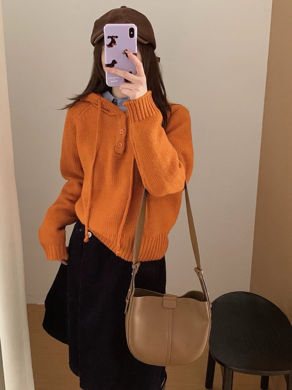 // 顏色超美鈕扣連帽毛衣