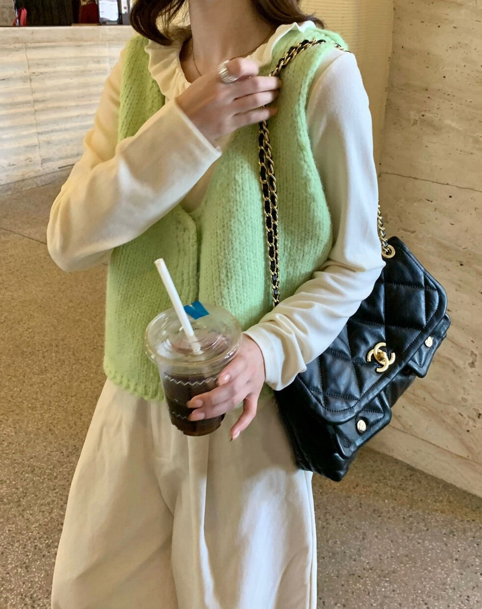 // 馬卡龍色色V領針織背心