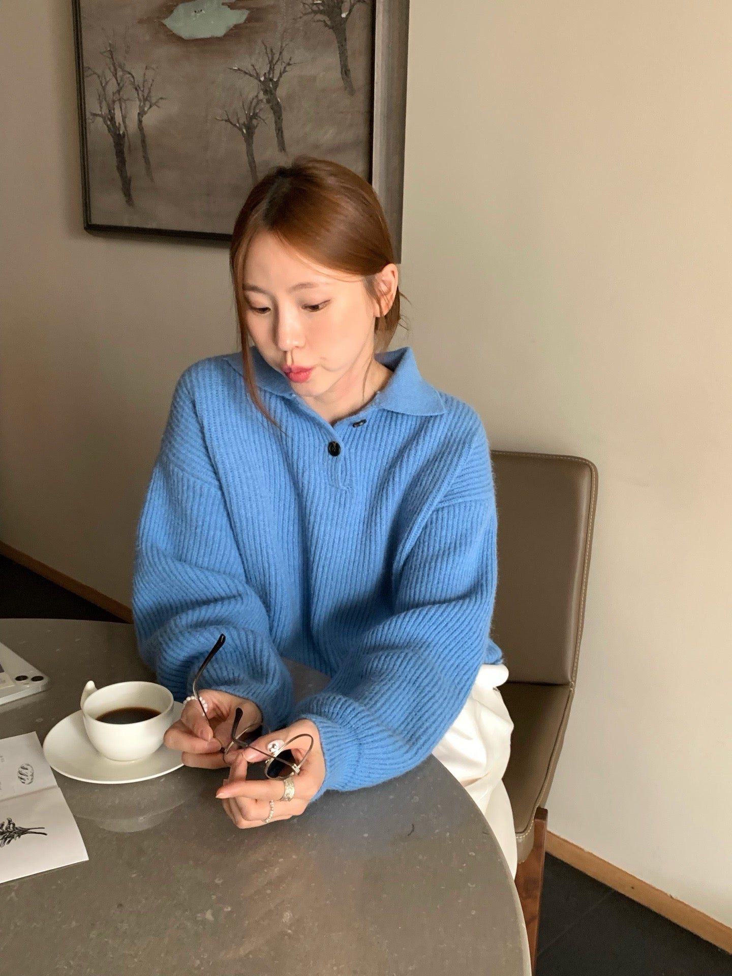 // 慵懶感直織紋軟糯翻領NT