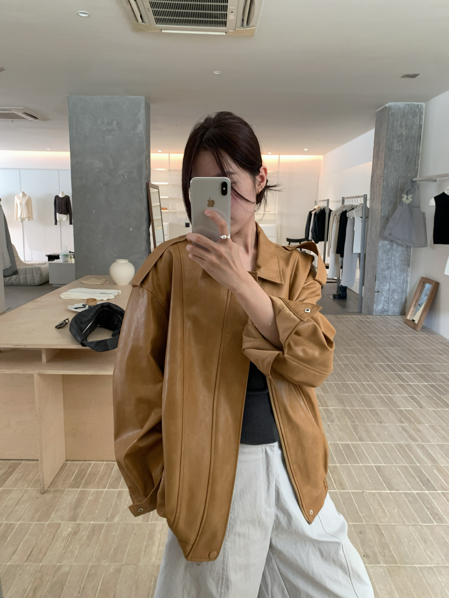 // 復古帥氣彷皮機車外套