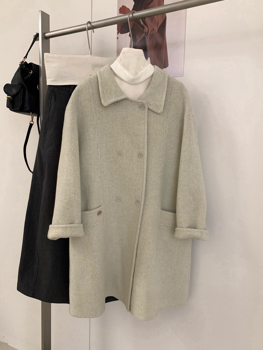 // 100%羊毛經典雙排扣手工雙面外套