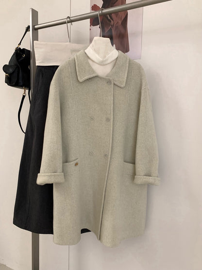 // 100%羊毛經典雙排扣手工雙面外套