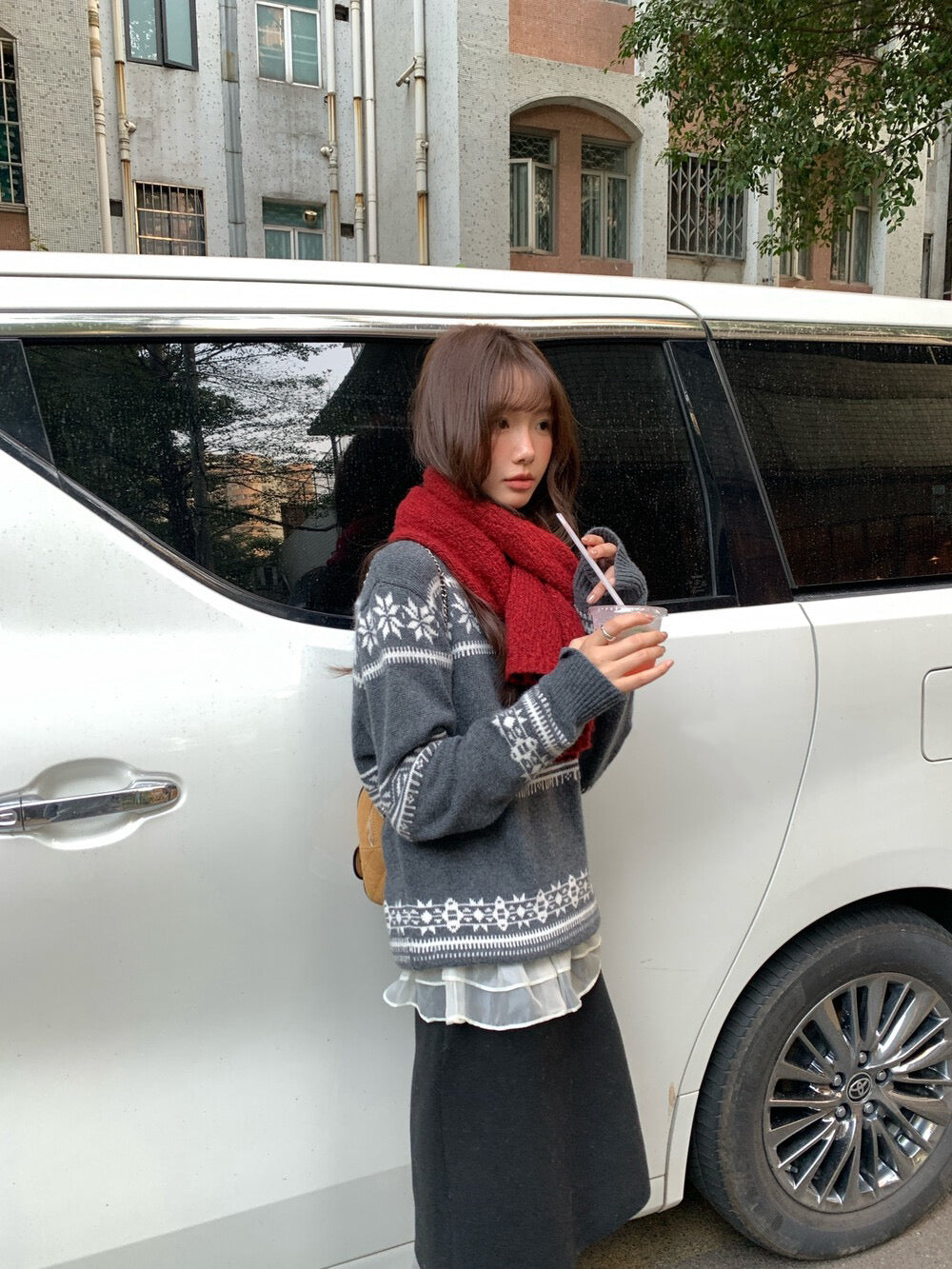 // 10%raccoon雪花花紋翻領毛衣