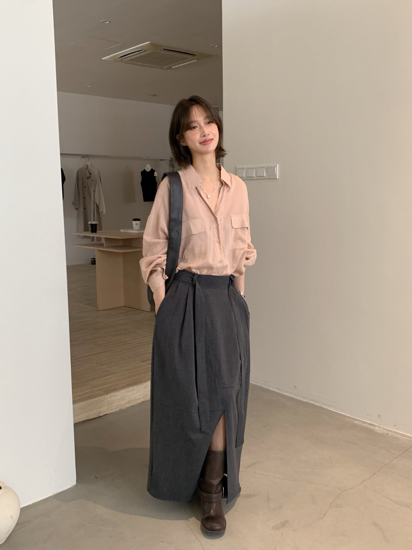 // 100%小v翻領口袋SH