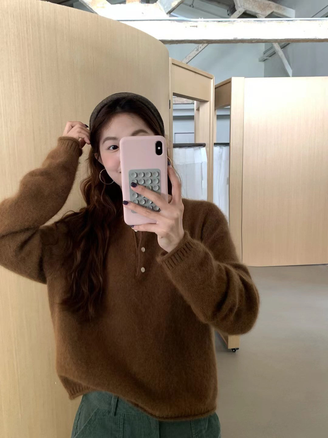 // 三粒鈕卷邊raccoon+wool NT