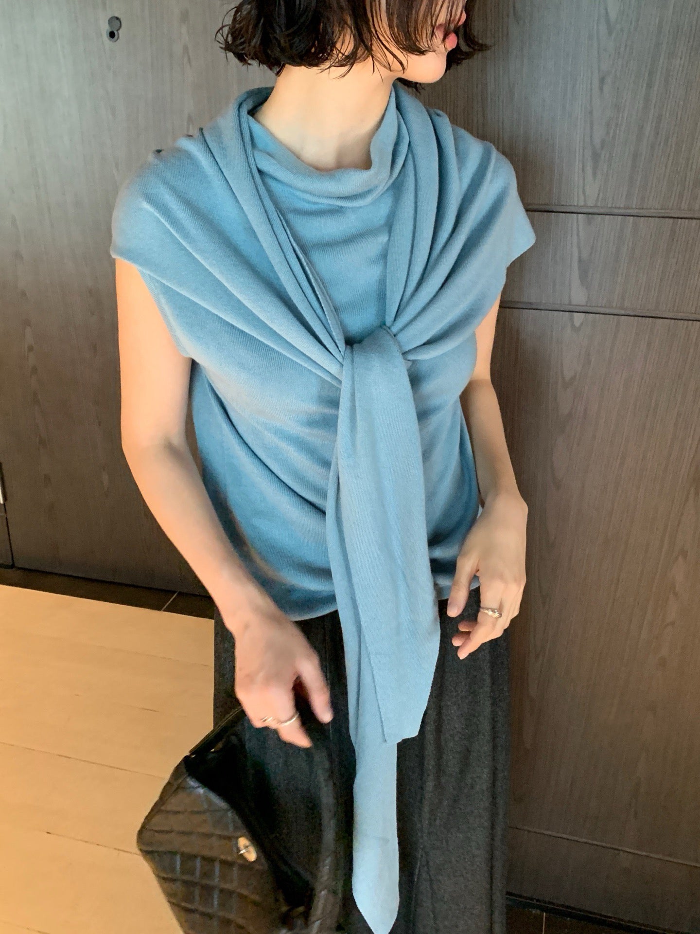 // 可分開慵懶半高領小短袖NT+披肩兩件套