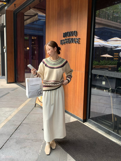 // 10%wool復古花紋圓領毛衣