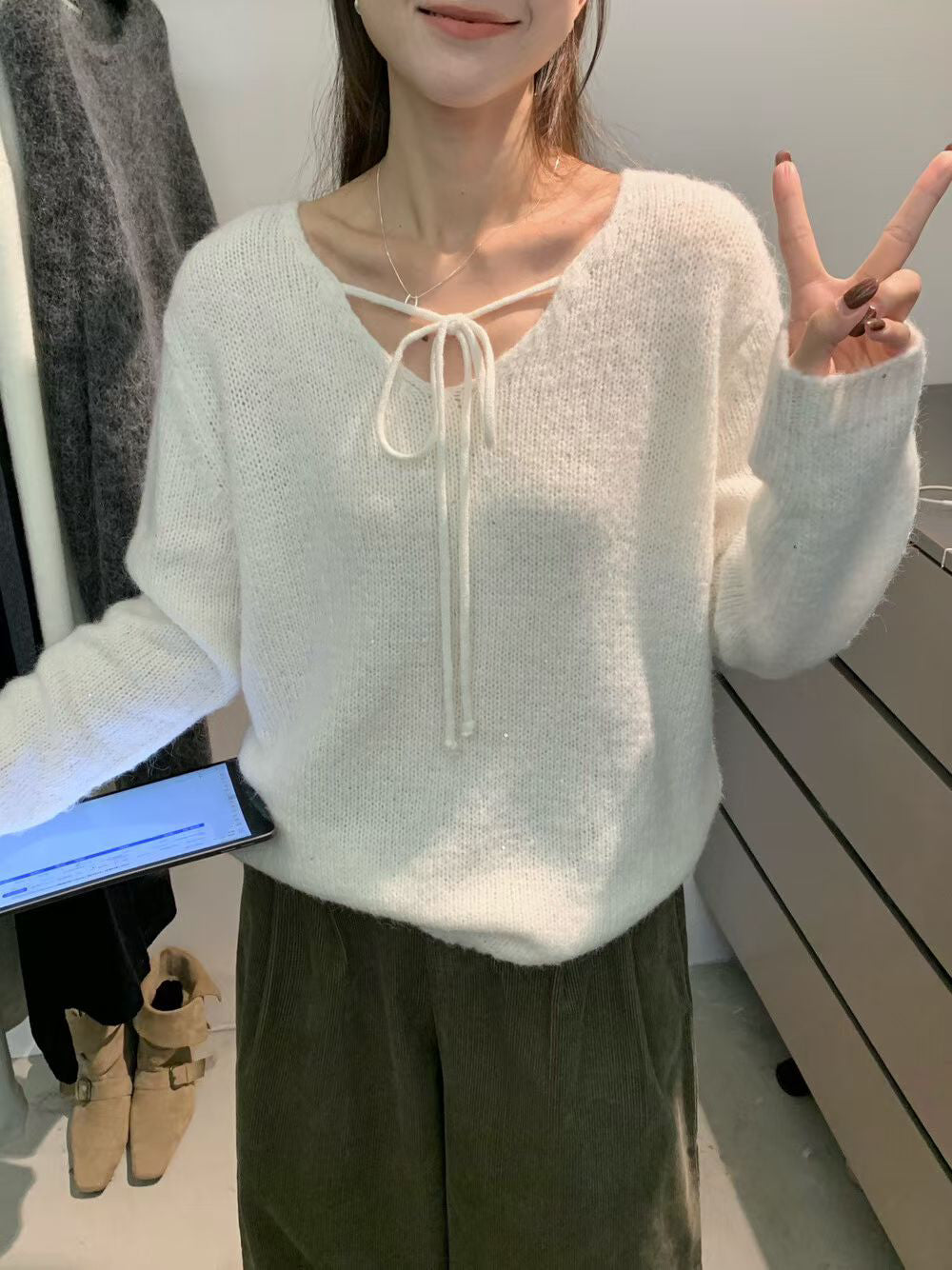 // 15%羊毛綁帶領bling bling毛衣