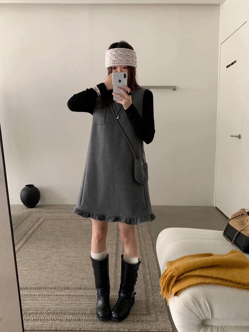 // 50%羊毛花邊腳背心毛呢OPS(連袋仔)