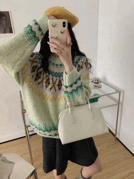 // 30%綿羊毛復古提花毛衣