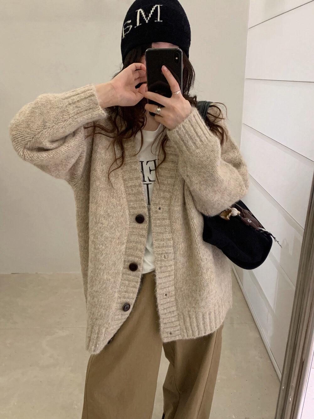 // 花線混色感慵懶寬鬆款中長CD