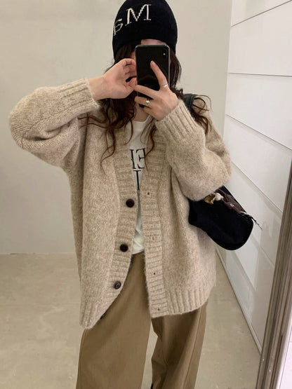 // 花線混色感慵懶寬鬆款中長CD