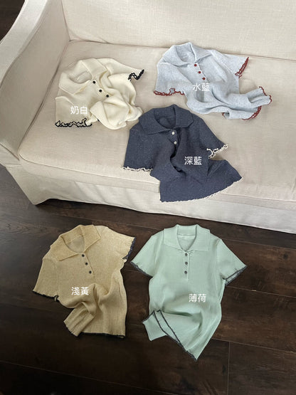 // 撞色花邊袖polo鈕扣短袖NT