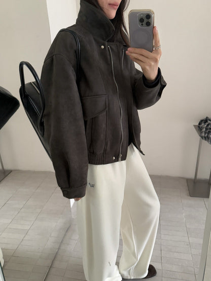 // 經典翻領設計麂皮絨夾棉外套