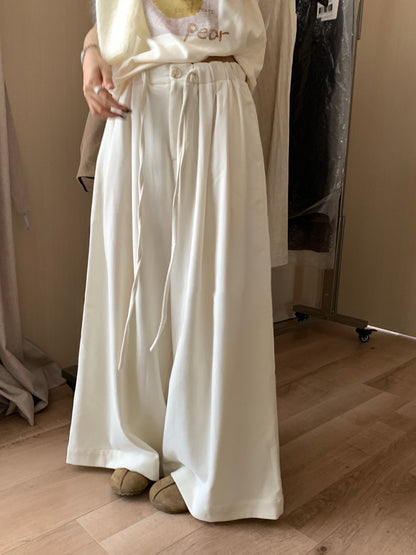 // 壓褶超遮肉橡筋腰連褲帶休閒褲