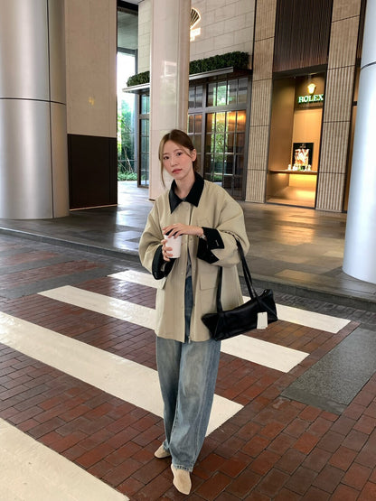 // 經典款撞色領口中長款trench coat