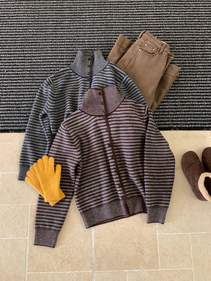 // 30%raccoon拼粗幼間條可立領CD