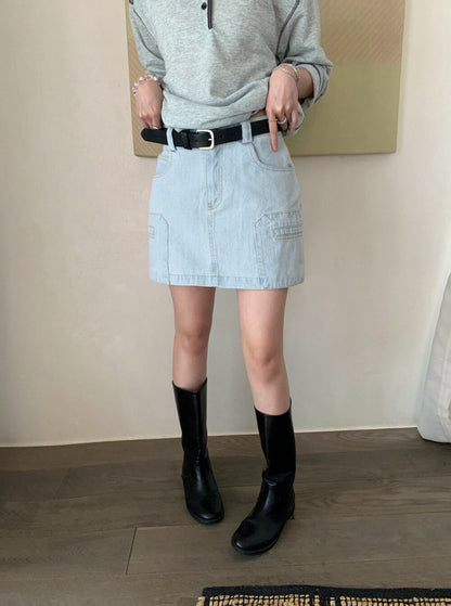 // 美式復古洗水口袋牛仔短裙